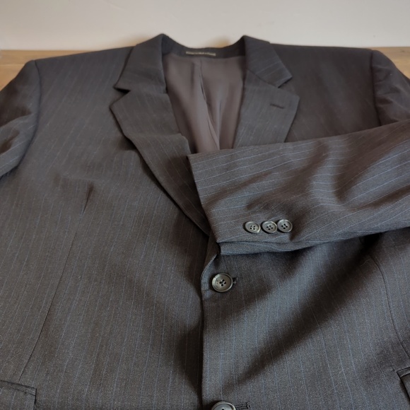 Oscar De La Renta Charcoal Grey w/Blue Pinstripe Virgin Wool Blazer - Picture 4 of 16